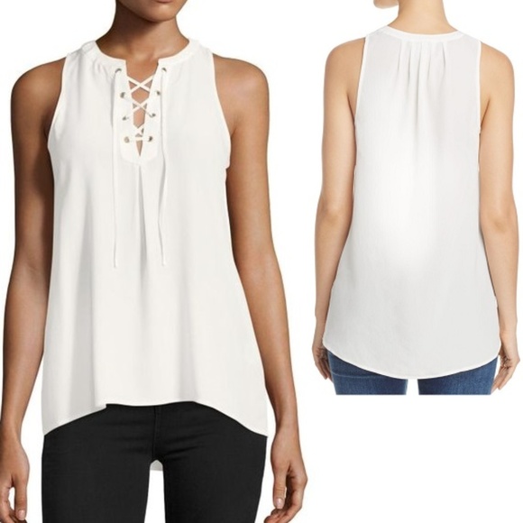 Joie Tops - Joie Deasia Silk Lace-up Ivory Sleeveless Top XXS